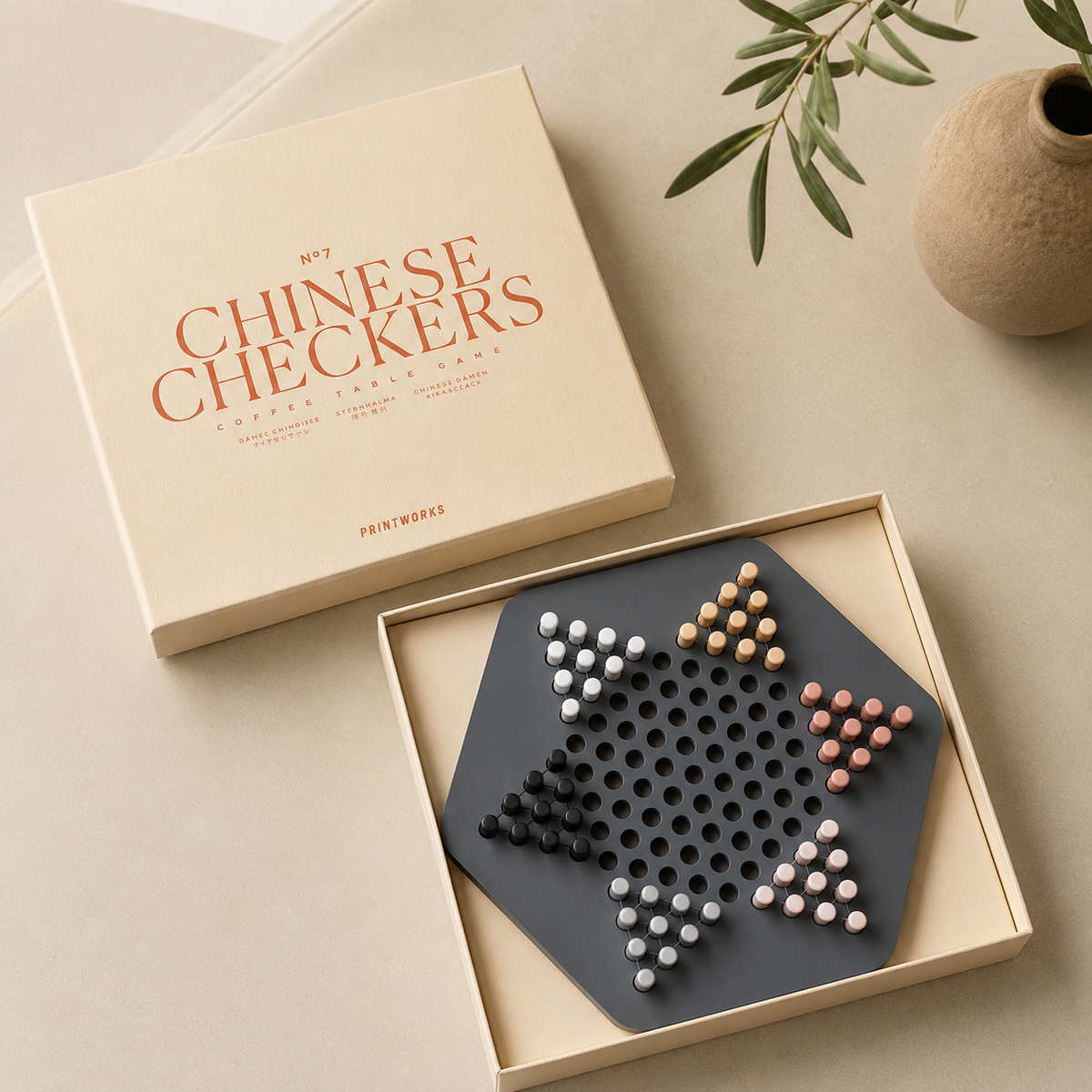 Printworks Classic Chinese Checkers Set – Beige