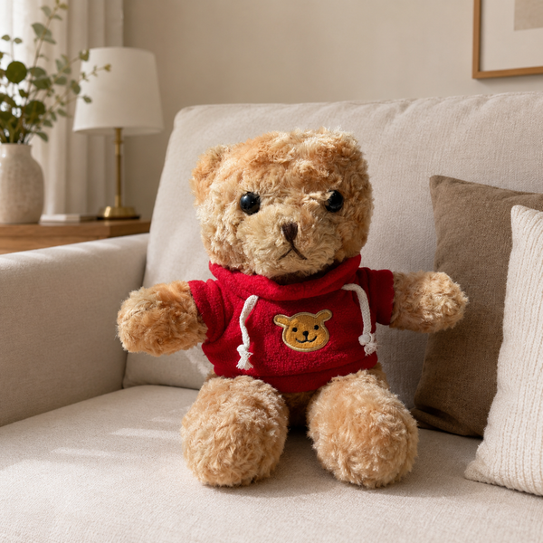 Light Brown Teddy Bear with Red Hoodie