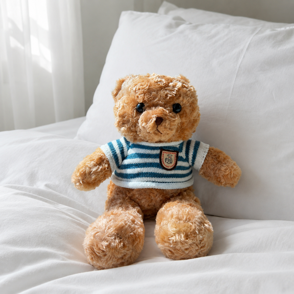Light Brown Teddy Bear with Blue Striped Jumper